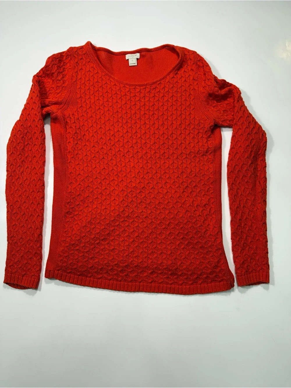 J. Crew 100% Cotton Orange Cable Knit Crewneck Sweater